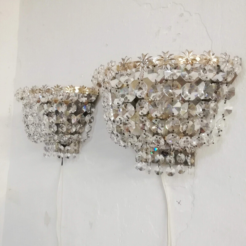 Mid-century 2 Cut crystal wall lamps. France 1940s