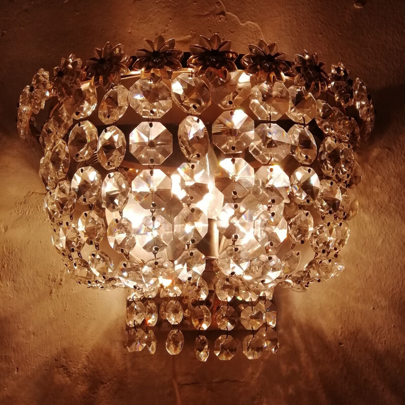 Mid-century 2 Cut crystal wall lamps. France 1940s