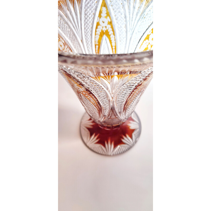 Bohemian vintage glass vase with plant motifs