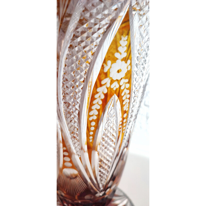 Bohemian vintage glass vase with plant motifs