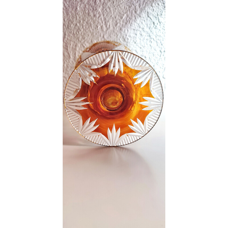 Bohemian vintage glass vase with plant motifs