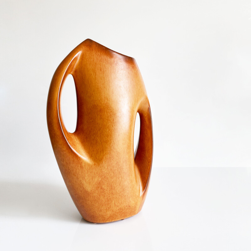 Grande vase vintage moderniste à deux anses par Bertoncello. Italie 1970