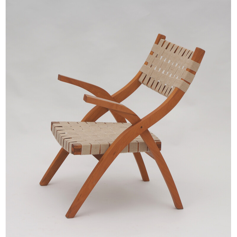 Easy chair in beech with beige straps - 1950s