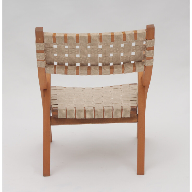 Easy chair in beech with beige straps - 1950s