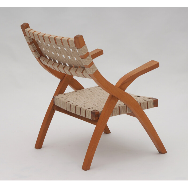 Easy chair in beech with beige straps - 1950s