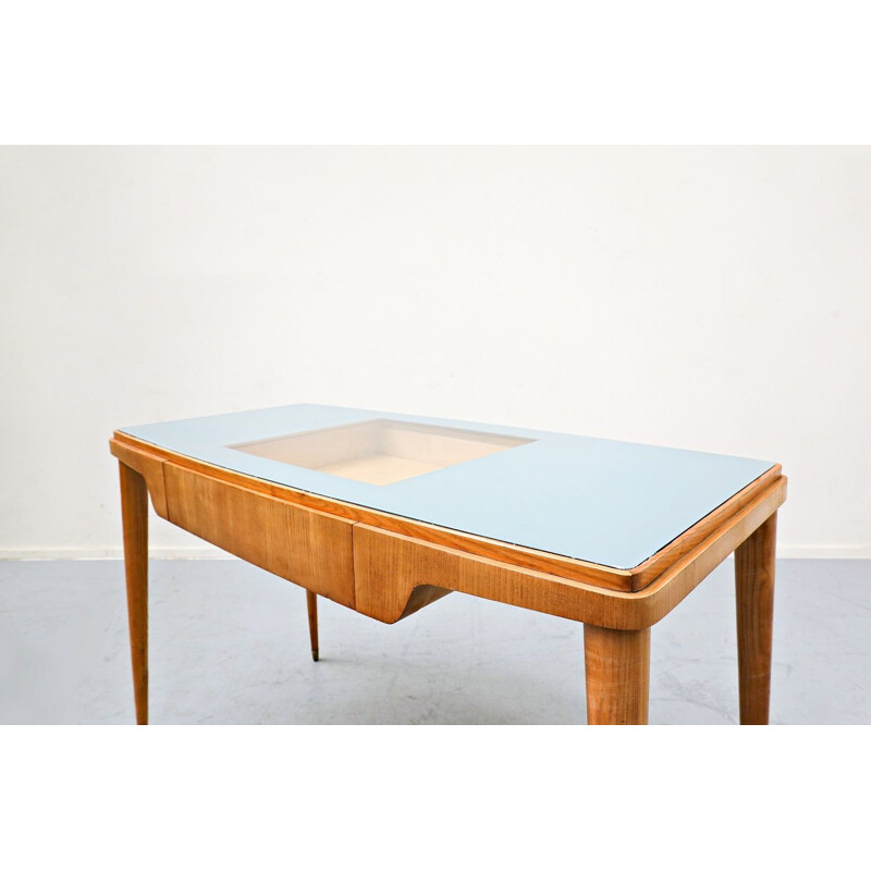 Mid-century wood and glass top desk, Italy 1950s