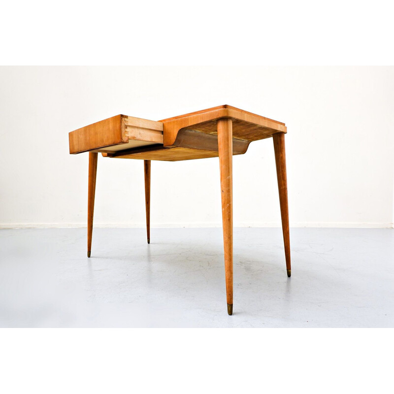 Mid-century wood and glass top desk, Italy 1950s