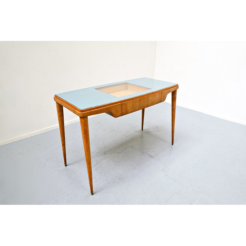 Mid-century wood and glass top desk, Italy 1950s