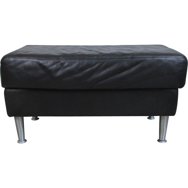 Grand pouf vintage rectangulaire cuir patiné, Suède 1980