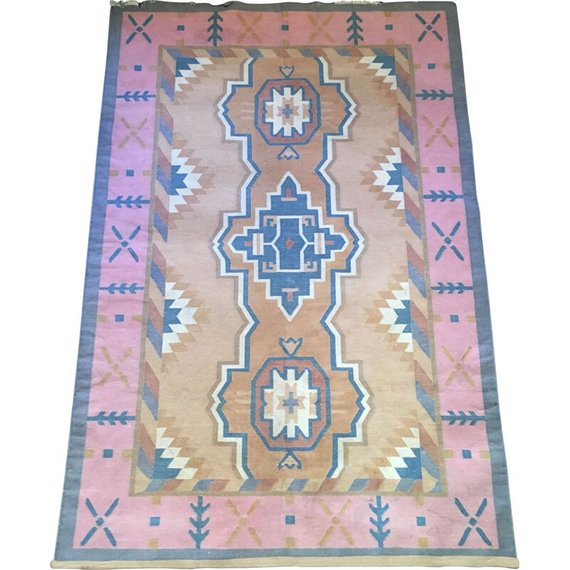 Tapis tissé vintage Kilim couleurs pastels