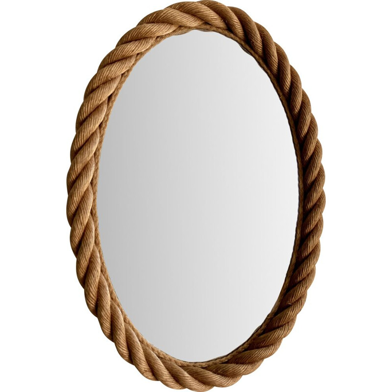 Vintage large elliptical rope mirror by Audoux & Minet, France 1950-60