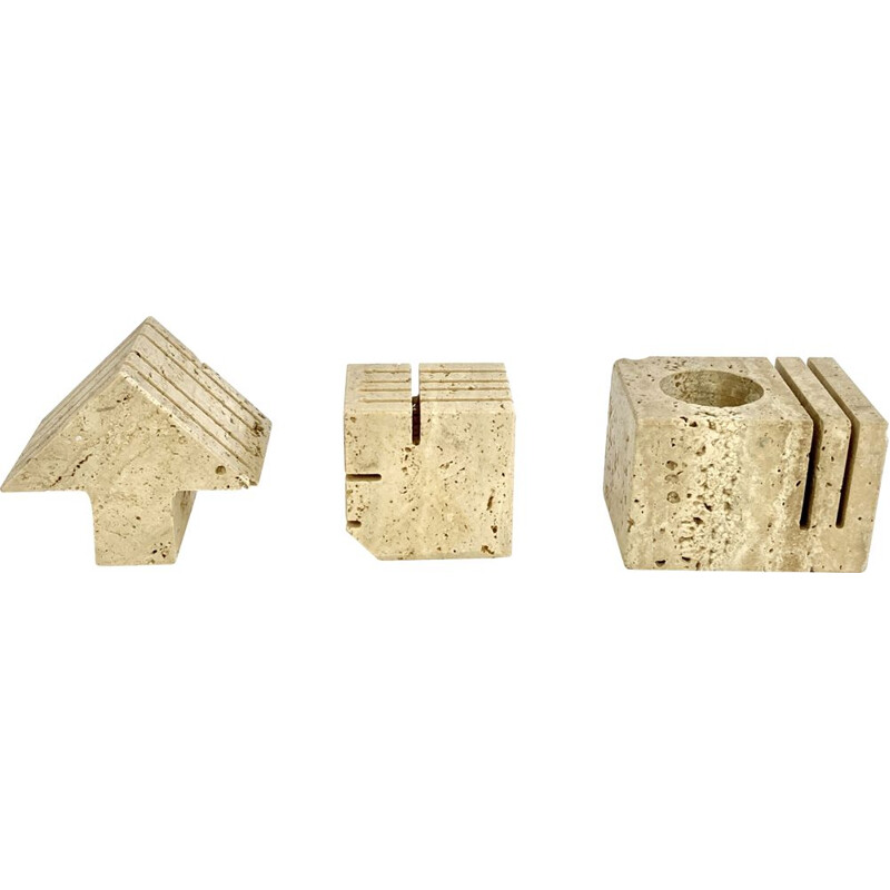 Vintage travertine desk set by Cerri Nestore, Italy 1960-70s