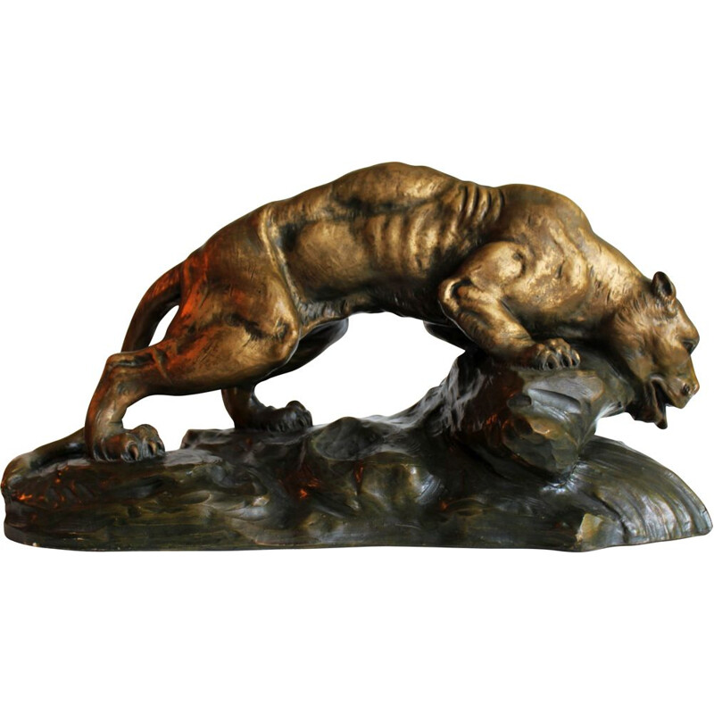 Sculpture of a lioness in terracotta by Armand Fagotto