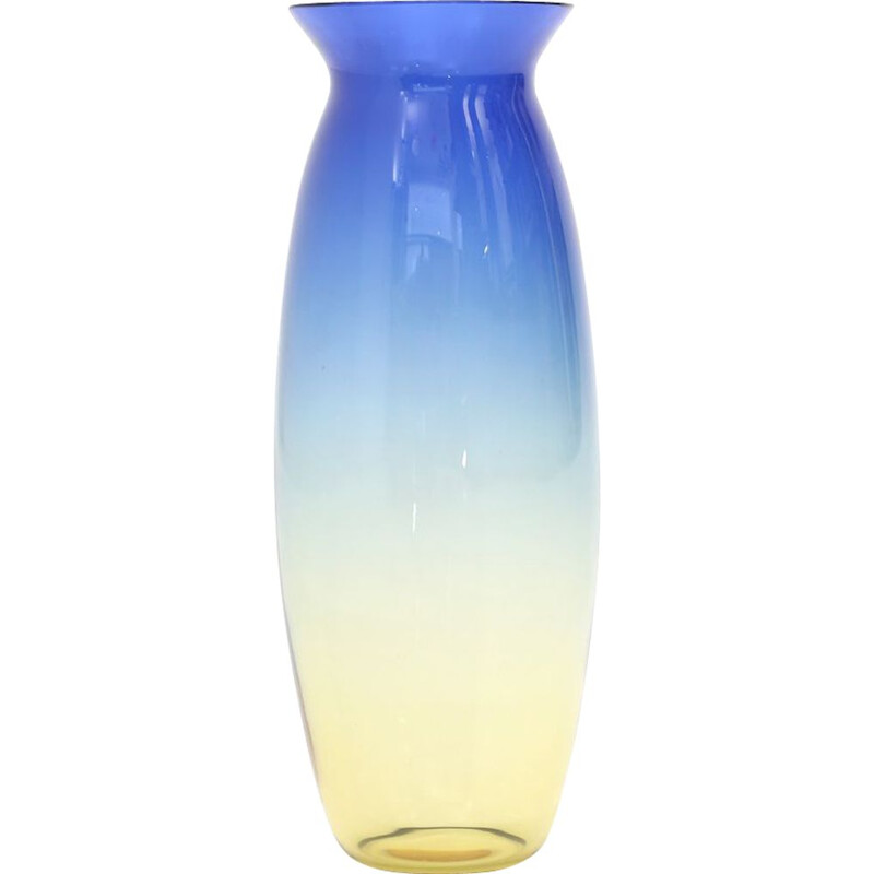 Mid-century blue and yellow glass vase by Alfredo Barbini for Barbini Murano, 1970's