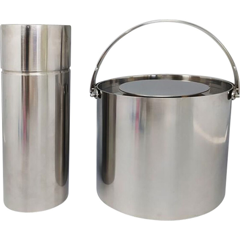 Vintage cocktail shaker with stainless steel ice bucket by Arne Jacobsen for Stelton, Denmark 1960