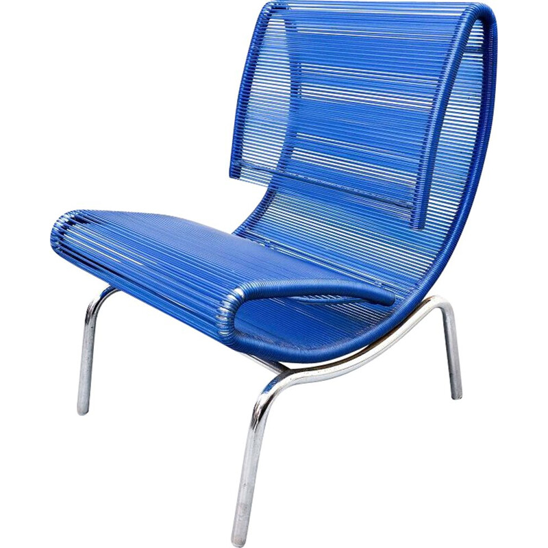 Chaise vintage en plastique bleu en corde par Roberto Semprini, Italie