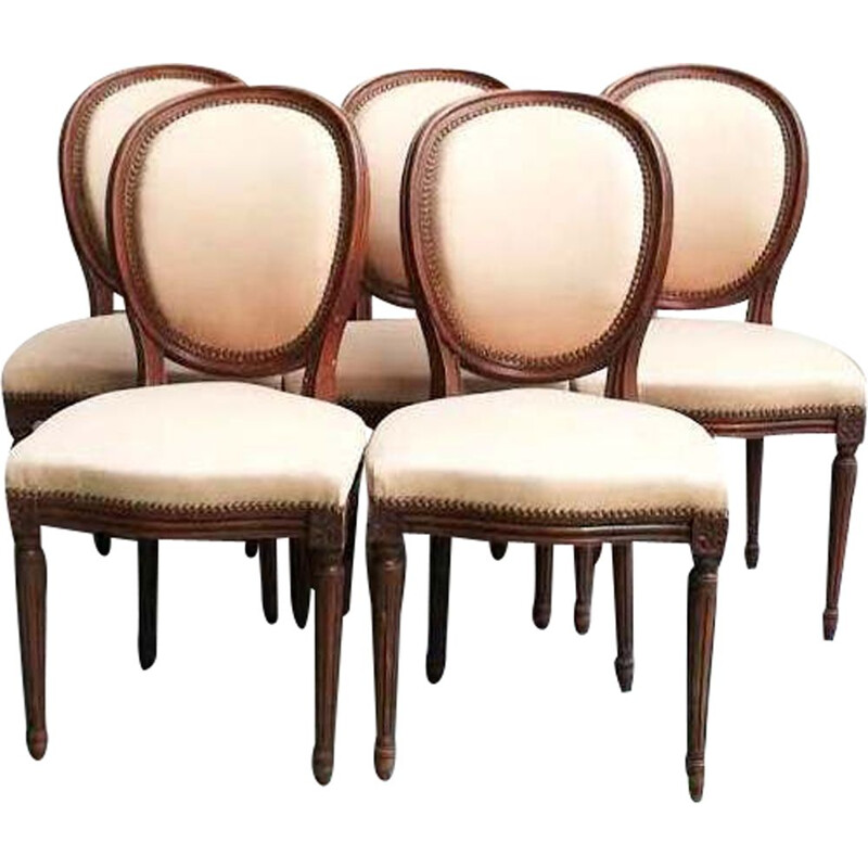 Set of 5 Louis XVI style medallion chairs in wood