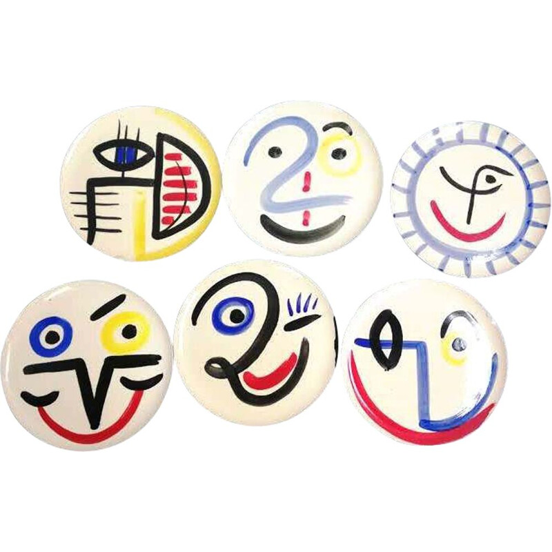 6 vintage ceramic plates "Smiles" collection by Virginia MO