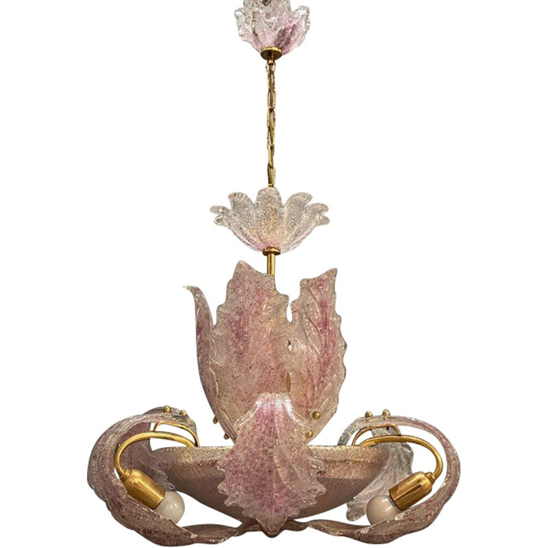  Vintage pink Murano glass chandelier, 1960s