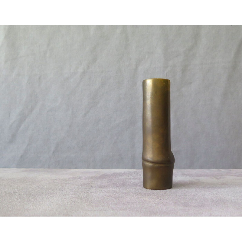 Vintage bamboo flower vase in solid brass, 1950