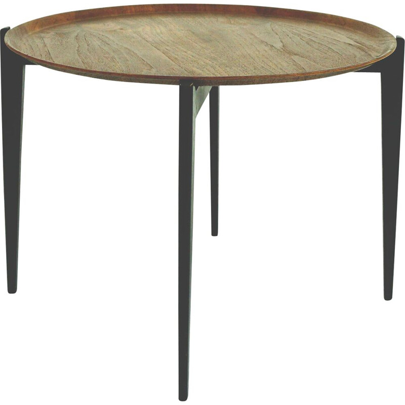 Mid-century scandinavian circular folding side table in teak, Sweden 1950