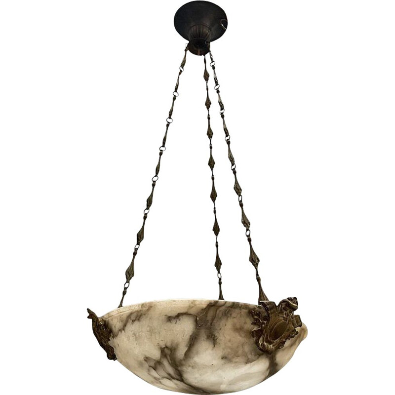 Vintage alabaster hanging lamp, Italy 1930