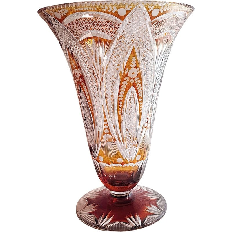 Bohemian vintage glass vase with plant motifs