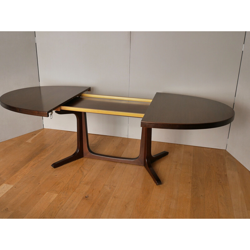 Scandinavian vintage oval table with 2 extensions leaves in elm, 1960s