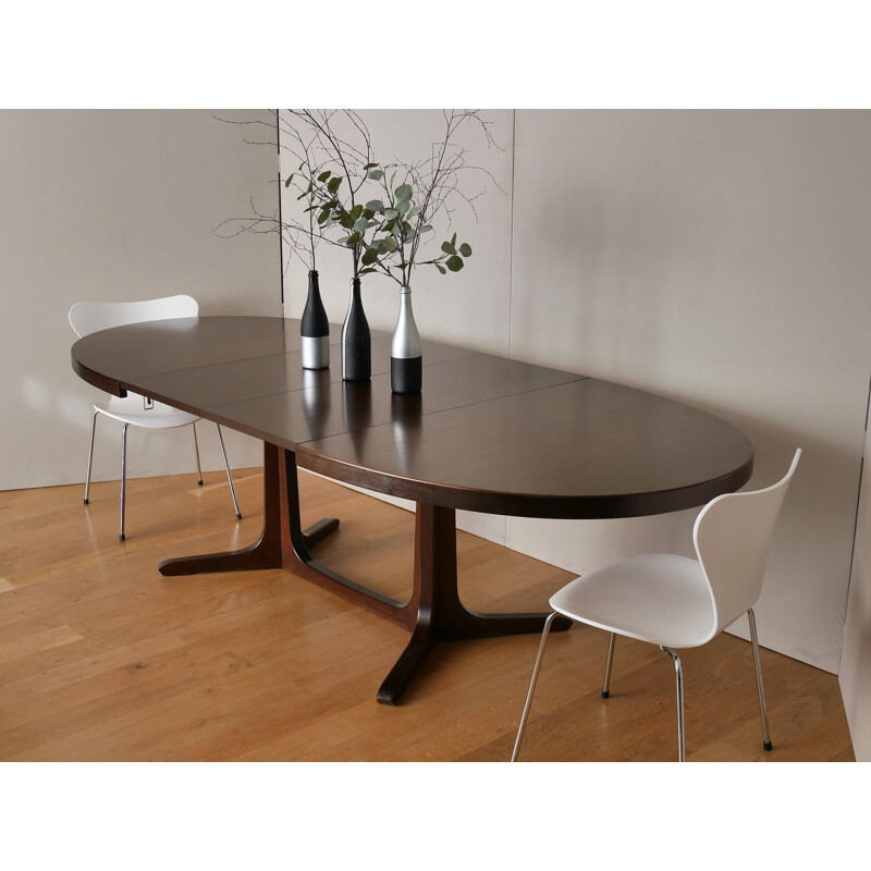 Table vintage scandinave ovale avec 2 rallonges en orme, 1960