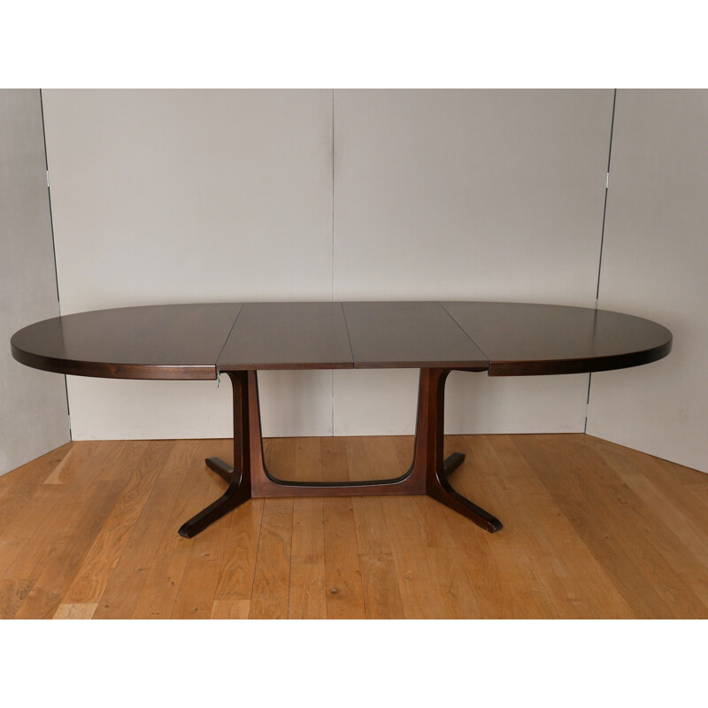 Scandinavian vintage oval table with 2 extensions leaves in elm, 1960s