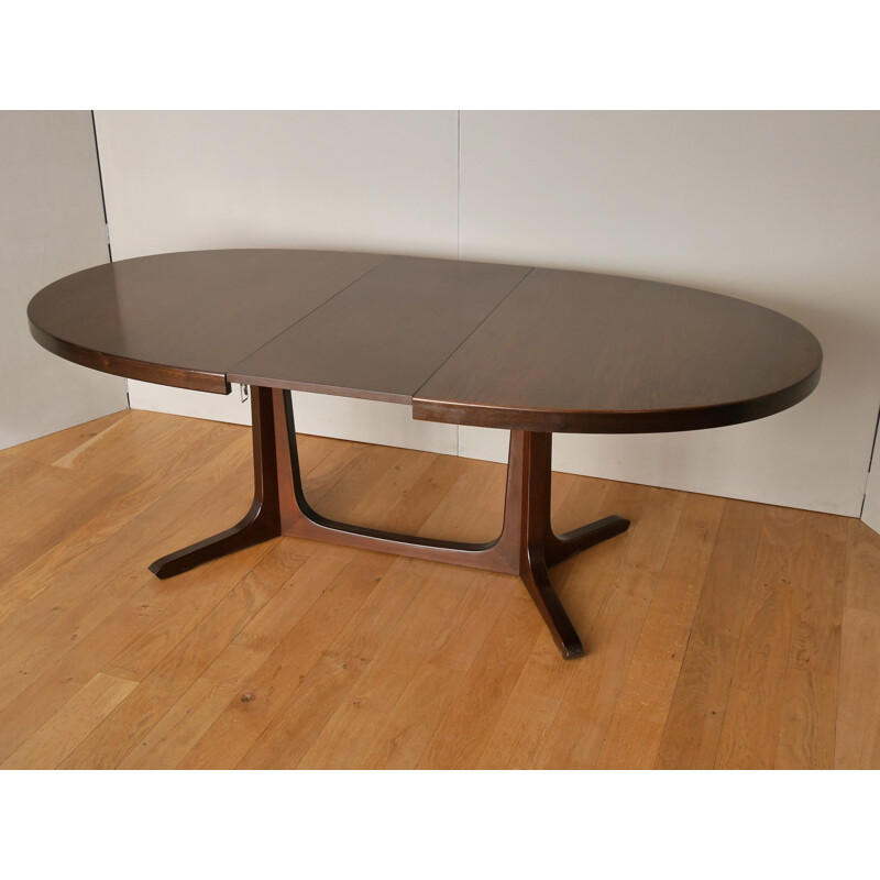 Scandinavian vintage oval table with 2 extensions leaves in elm, 1960s