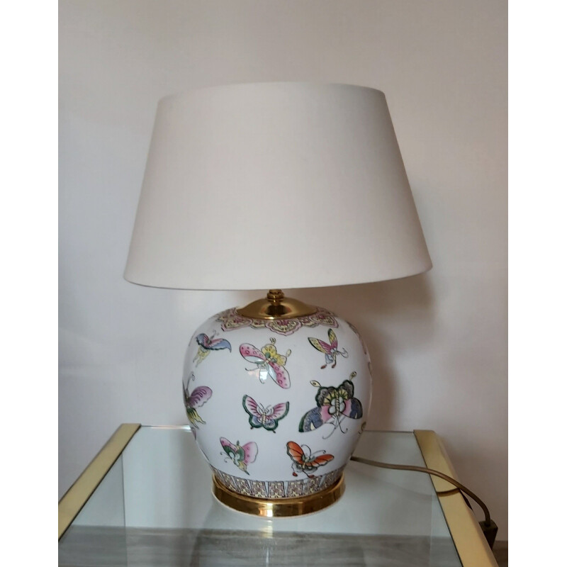 Mid-century table lamp decorated with butterflies, France 1970s