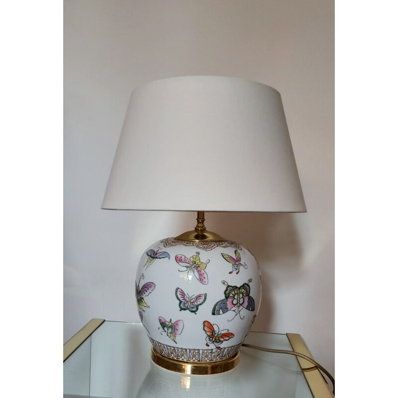 Mid-century table lamp decorated with butterflies, France 1970s