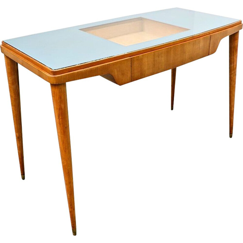 Mid-century wood and glass top desk, Italy 1950s