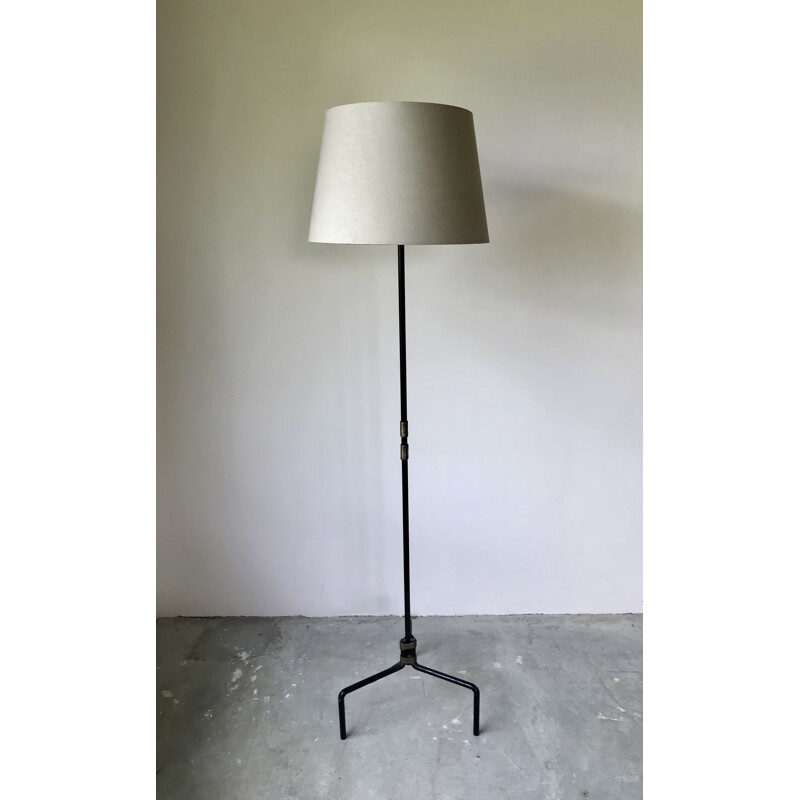 Vintage black lacquered metal floor lamp, 1950s