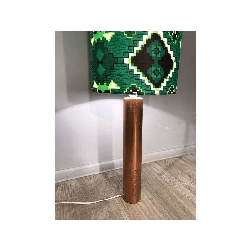 Vintage brass floor lamp covered with corrugated copper