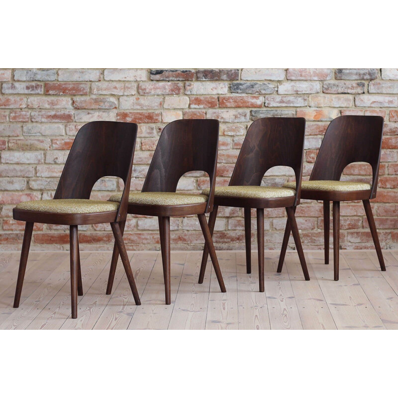 Ensemble de 4 chaises vintage retapissé de tissu par Oswald Haerdtl pour M. Josef Hoffmann, Autriche 1950