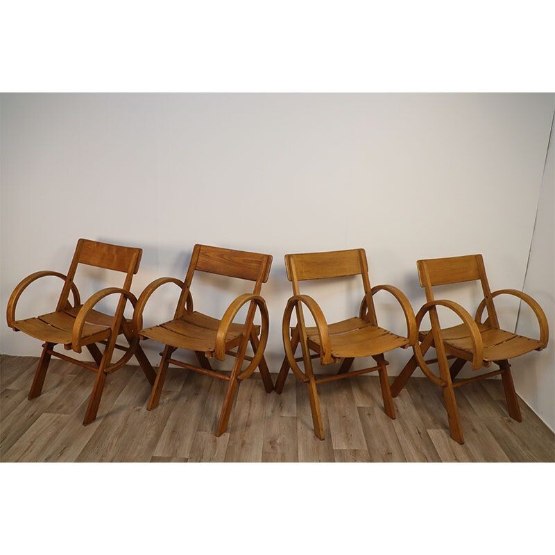 Set of 4 vintage oak chairs, 1960s