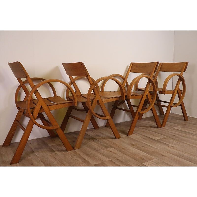 Set of 4 vintage oak chairs, 1960s