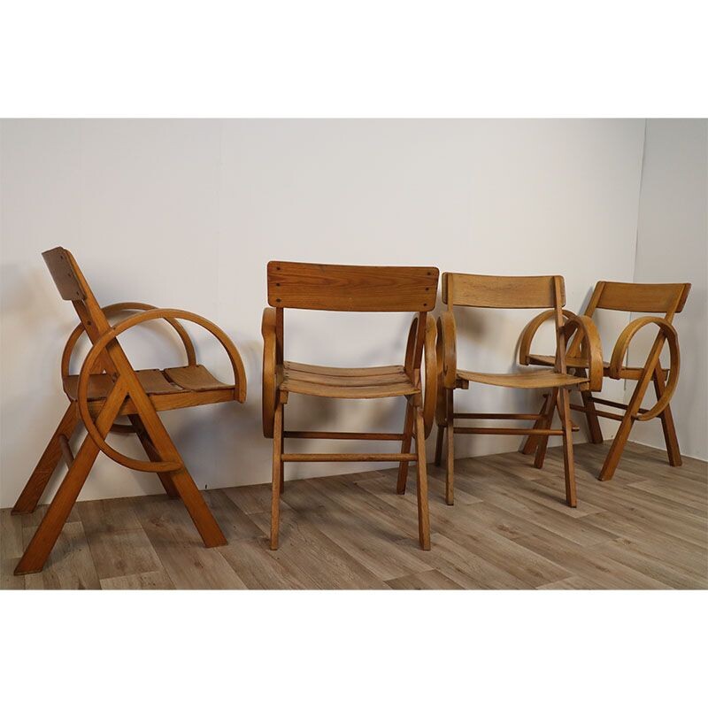 Set of 4 vintage oak chairs, 1960s