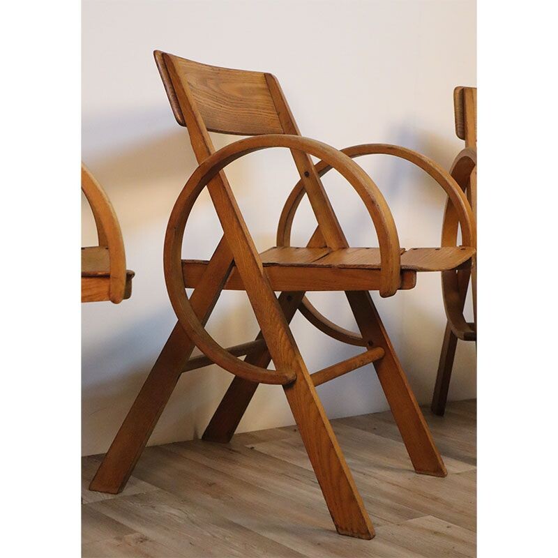 Set of 4 vintage oak chairs, 1960s