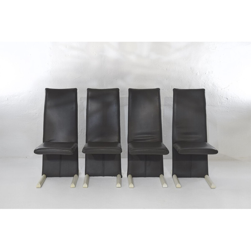Postmodern set of 4 leather dining chairs vintage by Burkhard Vogtherr for Arflex, 1980s