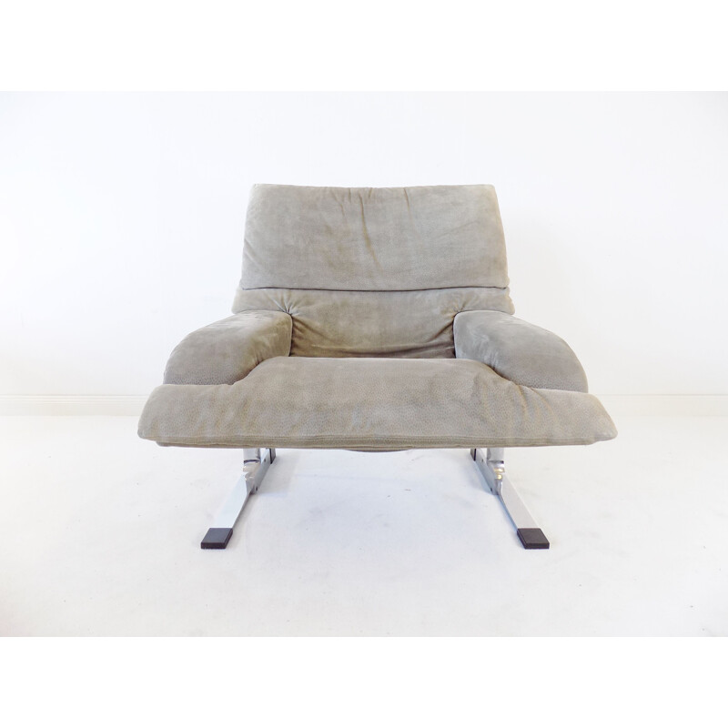 Vintage suede lounge chair by Giovanni Offredi for Saporiti Italia Onda, Italy 1970s