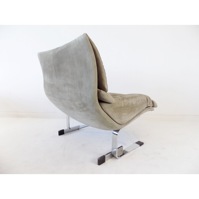 Fauteuil lounge vintage en daim de Giovanni Offredi pour Saporiti Italia Onda, Italie 1970