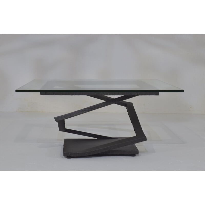 Vintage brutalist wrought iron coffee table fleur de fer by Roche Bobois for Roche Bobois, 1990s