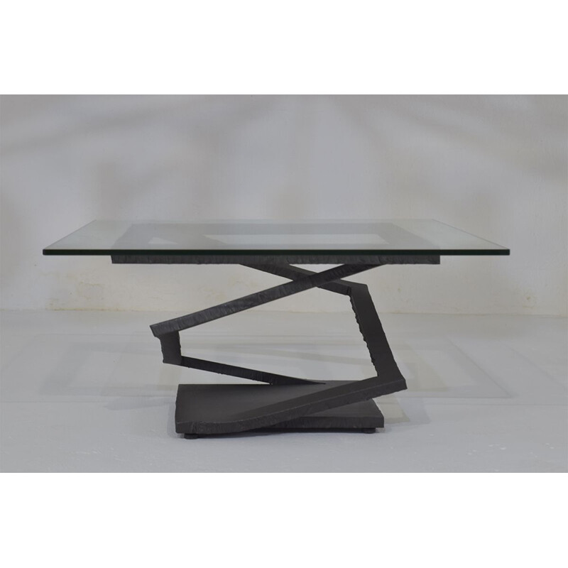 Vintage brutalist wrought iron coffee table fleur de fer by Roche Bobois for Roche Bobois, 1990s