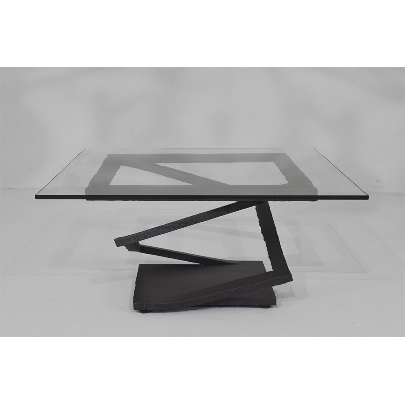 Vintage brutalist wrought iron coffee table fleur de fer by Roche Bobois for Roche Bobois, 1990s