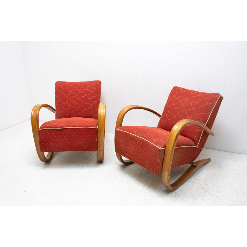 Pair of vintage bentwood lounge chairs "H-269" by Jindrich Halabala, Czech 1930