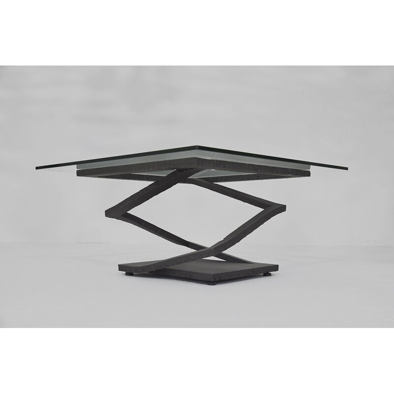 Vintage brutalist wrought iron coffee table fleur de fer by Roche Bobois for Roche Bobois, 1990s