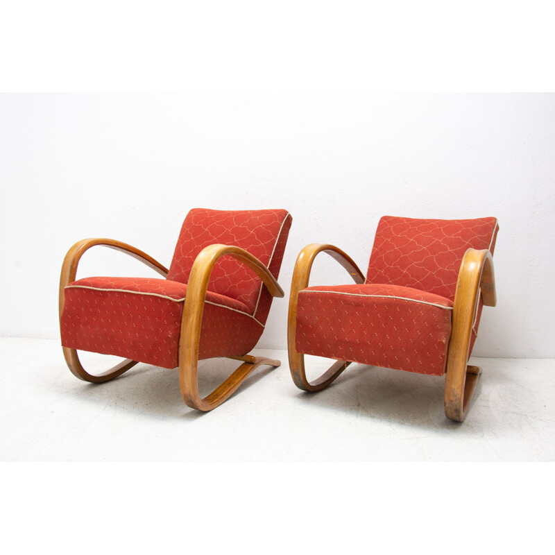 Pair of vintage bentwood lounge chairs "H-269" by Jindrich Halabala, Czech 1930